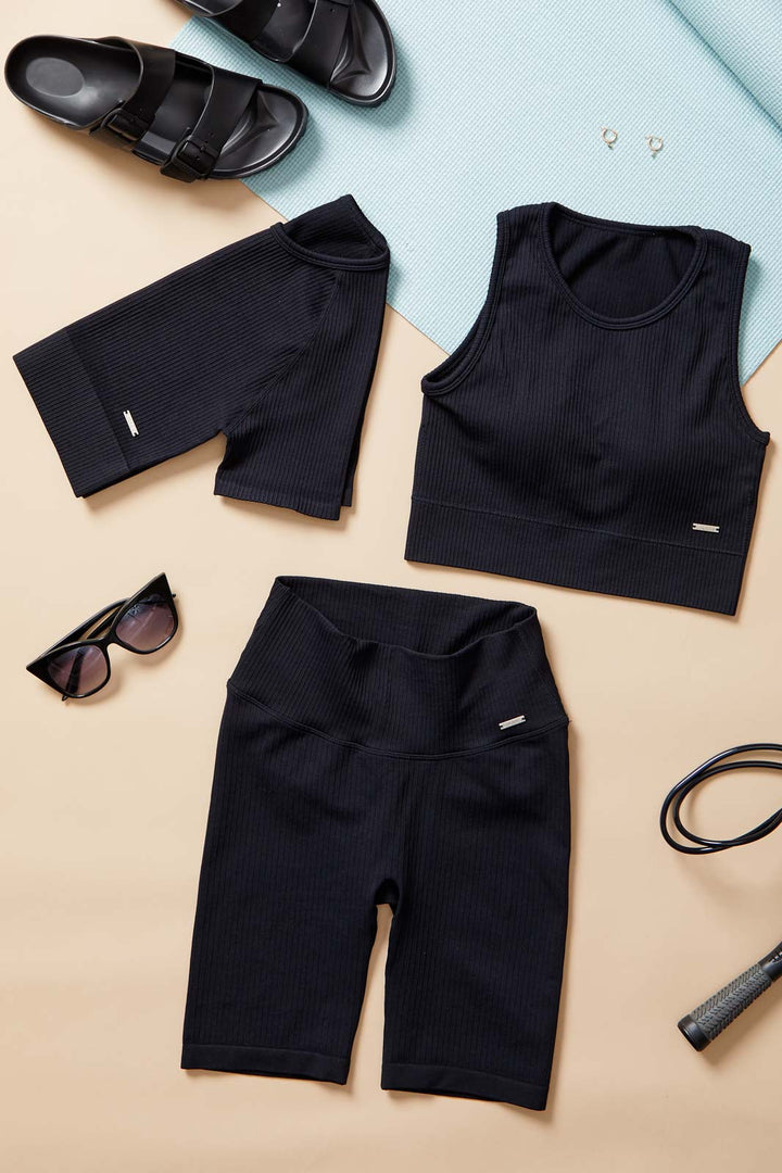 Ribbed Knit Longline Sports Bra