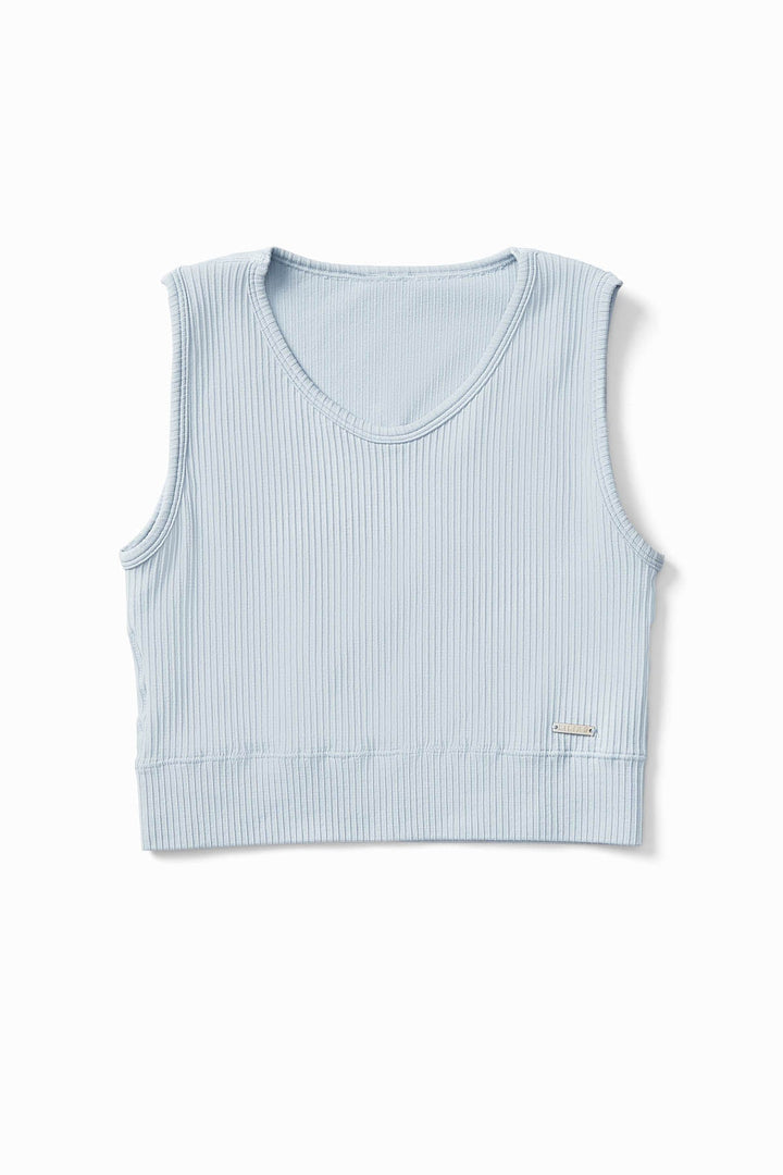 ribbed knit longline sports bra in blue